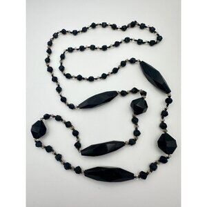 Antique Victorian 1800s black French jet glass clear cant beads beaded necklace